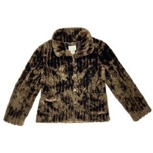 White Stag Faux Fur Coat Women M Brown Pocket Lined Luxury Classic Teddy Jacket